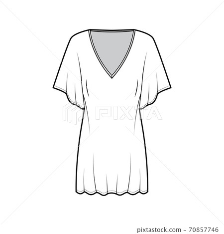 Deep V-neck jersey t-shirt technical fashion illustration with