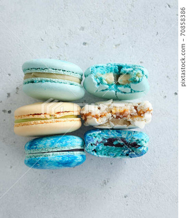 Homemade Colorful macaroons or macaron on White background. 70858386