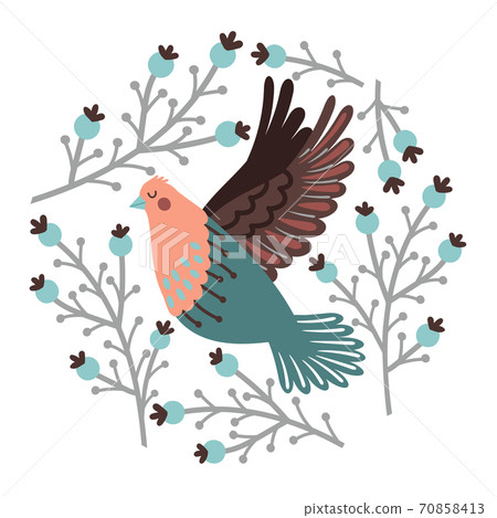 Bird and winter berry set 70858413