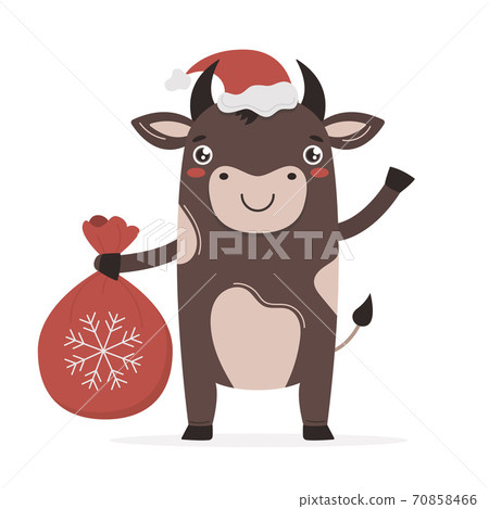 Cute cartoon bull or Ox in the new year 2021. Cute cartoon bull or Ox in the new year 2021. 70858466