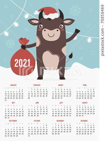 The calendar A4 format 2021 year with Ox, bull 70858469