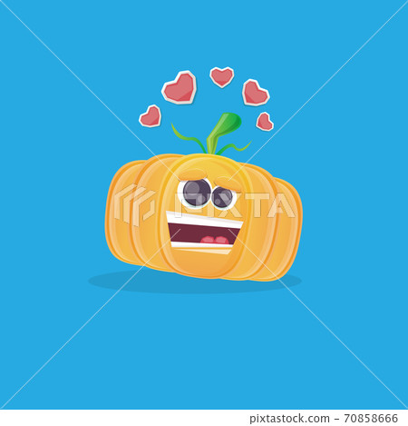 vector funny cartoon pumpkin character isolated on blue background. funky smiling cute autumn vegetable character. Halloween cartoon smiling pumpkin vector funny cartoon pumpkin character isolated on blue background. funky smiling cute autumn vegetable character. Halloween cartoon smiling pumpkin 70858666