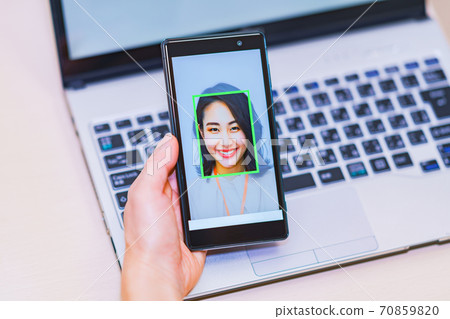 Face recognition security eKYC DX [Image of digitization of authentication] 70859820