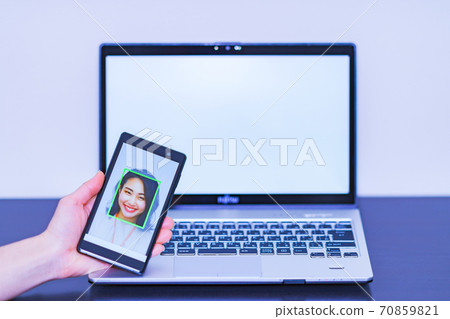 Face recognition security eKYC DX [Image of digitization of authentication] 70859821