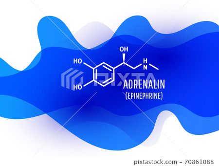 Adrenalin chemical formula with liquid fluid shapes on white background 70861088