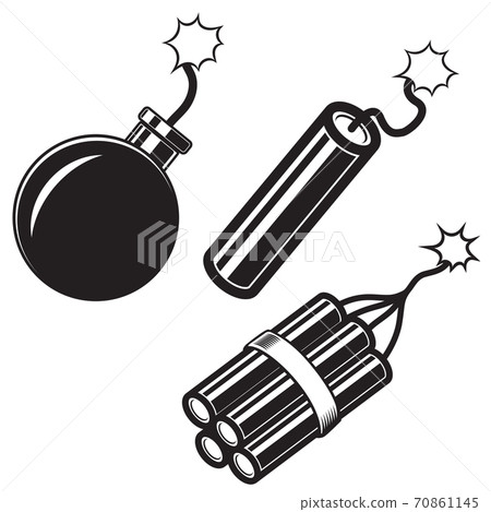 Illustration of comic style bomb, dynamite sticks. Design element for poster, card, banner, flyer. Illustration of comic style bomb, dynamite sticks. Design element for poster, card, banner, flyer. 70861145