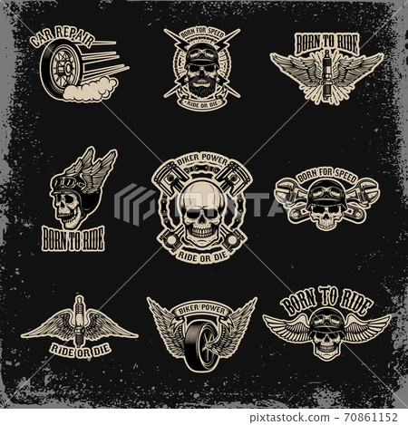 Set of emblems for biker club. Car repair. for logo,label, sign, badge. 70861152