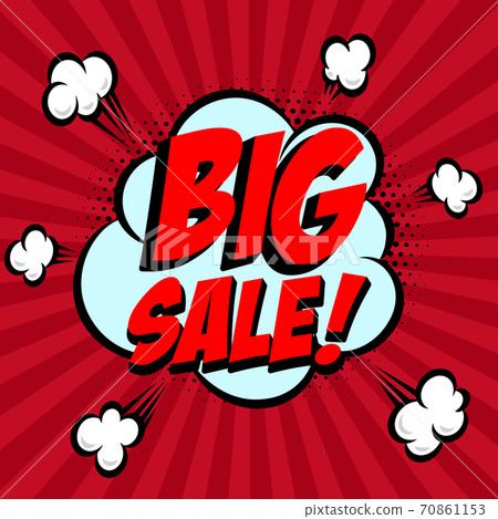 Big Sale!!! Comic style phrase on sunburst background. Design element for flyer, poster. 70861153
