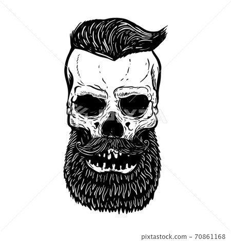 Hand drawn bearded skull isolated on white. Design elements for logo, label, emblem, sign. 70861168
