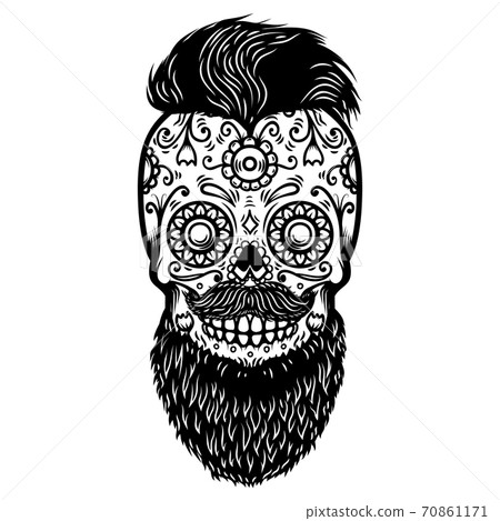 Bearded sugar skull. Design element for poster, - Stock