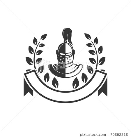 Emblem template with retro style knight helmet. Design element for logo, label, sign. Emblem template with retro style knight helmet. Design element for logo, label, sign. 70862218