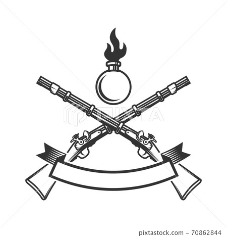 Monochrome vintage icon crossed swords. Simple shape for design logo,  emblem, symbol, sign, badge, label, stamp. Hand drawn vector illustration.  Military weapons, isolated on white background. Stock Vector