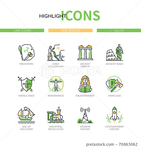 Time periods - line design style icons set - Stock Illustration ...