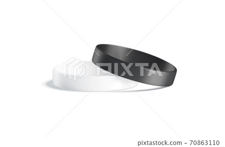 Blank black and white two silicone wristband mockup lying, isolated 70863110