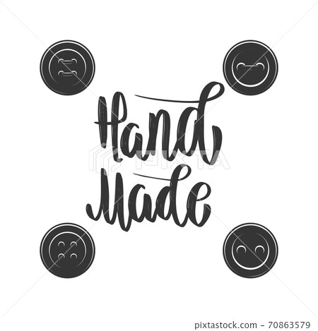 Handmade. Emblem template with buttons. Design element for sign, logo, label. 70863579
