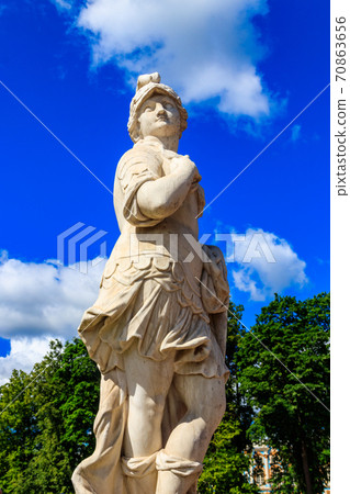 Symbolic marble statue Warrior Valor in Catherine park at Tsarskoye Selo in Pushkin, Russia 70863656
