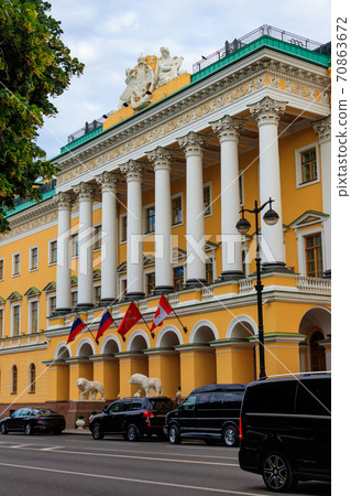 Facade of Lobanov-Rostovsky Palace, also known as House with lions in St. Petersburg, Russia. Constructed in 1817-1820 Facade of Lobanov-Rostovsky Palace, also known as House with lions in St. Petersburg, Russia. Constructed in 1817-1820 70863672