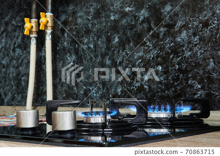 household cooktop with gas burners on household cooktop with gas burners on 70863715
