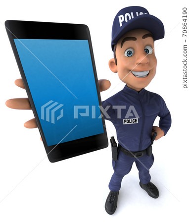 Fun 3D illustration of a cartoon Police Officer Fun 3D illustration of a cartoon Police Officer 70864190