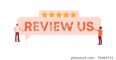 Review us poster. Feedback from customers for rating satisfaction with services of company. 70864731