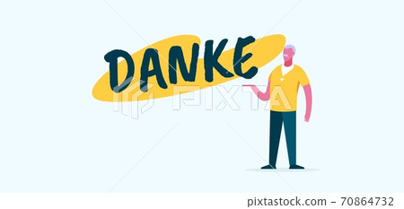 Danke is thank you poster. German gratitude in yellow and green graphic design message for assistance in work. 70864732