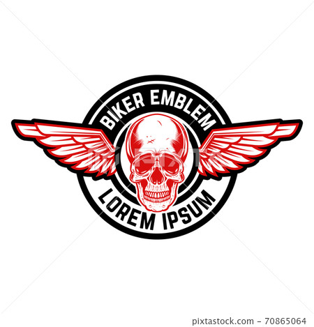 Emblem with winged skull. Design element for emblem, sign, label. 70865064