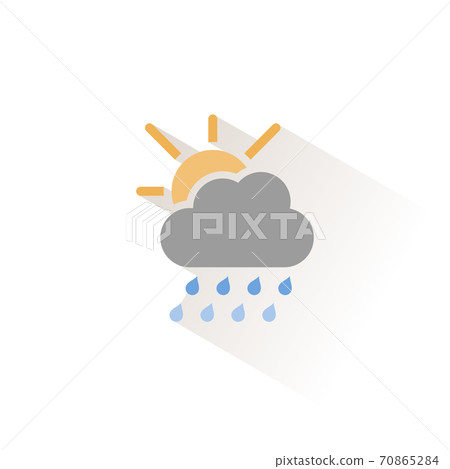 Heavy raindrops, cloud and sun. Isolated color icon. Weather vector illustration 70865284