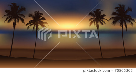 luxury holiday design with tropical sunset background and palm leaf 70865305