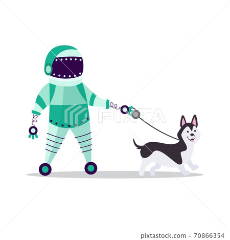 Robot walking with a pet dog flat isolated vector illustration Robot walking with a pet dog flat isolated vector illustration 70866354