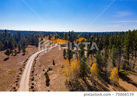 Aerial sunny fall color of the Uinta Flat Designated Dispersed Camping Area Aerial sunny fall color of the Uinta Flat Designated Dispersed Camping Area 70866539