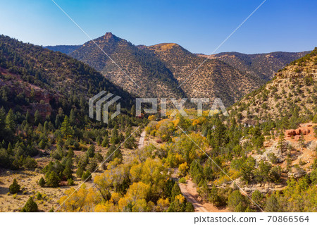 Aerial sunny view of beautiful fall color around Brian Head area 70866564