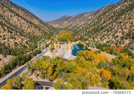 Aerial sunny view of beautiful fall color around Brian Head area 70866573