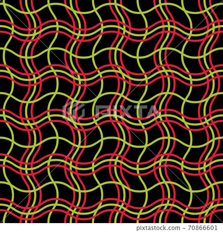 Seamless vector abstract pattern background. Red and light green wavy lines on a black background. Great for decorating holiday designs, cards, Christmas wrapping paper, textiles, fabrics, prints. Seamless vector abstract pattern background. Red and light green wavy lines on a black background. Great for decorating holiday designs, cards, Christmas wrapping paper, textiles, fabrics, prints. 70866601