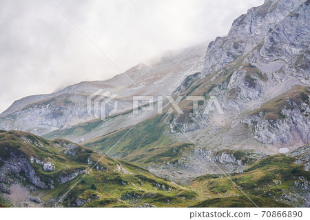 beautiful landscape of the autumn Caucasian highlands with bizarre slopes among the clouds beautiful landscape of the autumn Caucasian highlands with bizarre slopes among the clouds 70866890