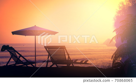 Tropical resort beach against a sunset background. Tropical resort beach against a sunset background. 70868065