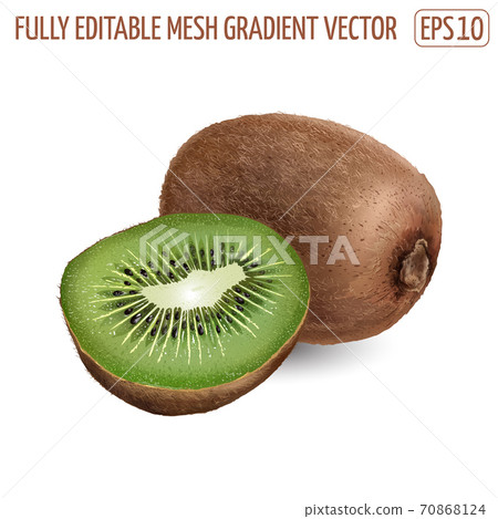 Whole kiwi with a half kiwi on white background. 70868124