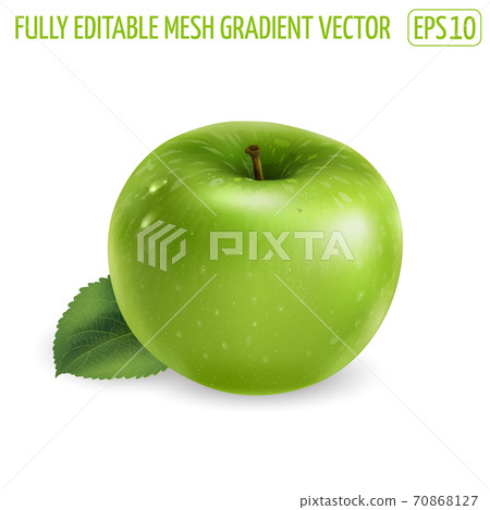 Green apple with a leaf on white background. Green apple with a leaf on white background. 70868127