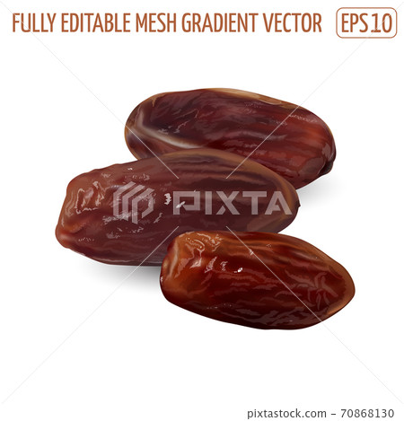 Three dried dates on a white plate. 70868130