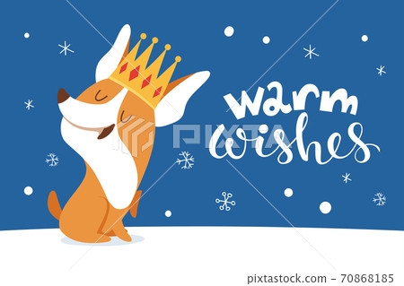 Warm wishes card with cute cartoon corgi puppy 70868185