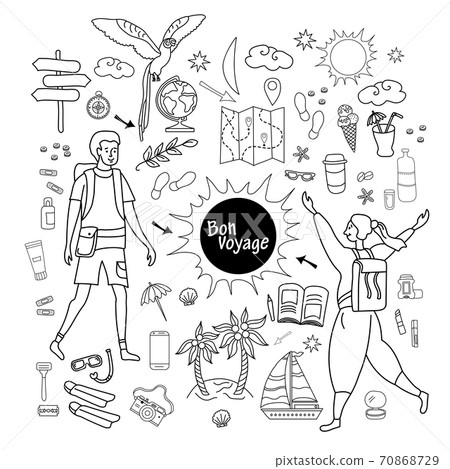 Summer`s Stuffs Doodle.Hand Drawing of Summer Stuff Stock Vector