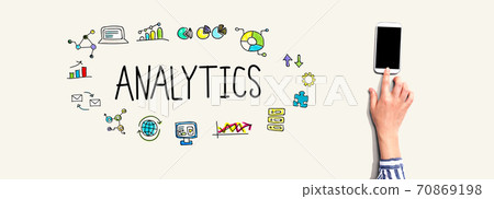 Analytics with person using smartphone Analytics with person using smartphone 70869198