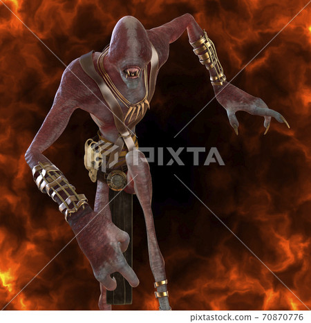 Fantsy demon burns in a hellfire 3d illustration 70870776