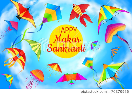 Makar Sankranti kites flying in blue sky Makar Sankranti kites flying in blue sky 70870926