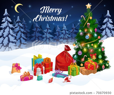 Christmas tree with Xmas gifts and Santa bag Christmas tree with Xmas gifts and Santa bag 70870930