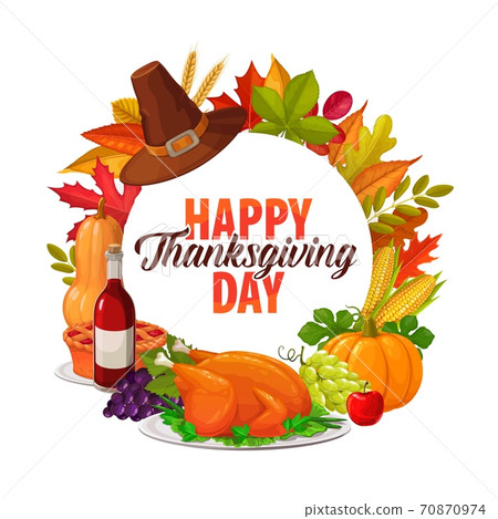 Happy Thanksgiving day vector cartoon round frame 70870974