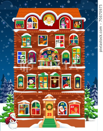 Advent calendar with Christmas house and windows 70870975