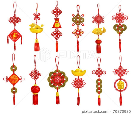 Chinese Lunar New Year red decoration icons 70870980