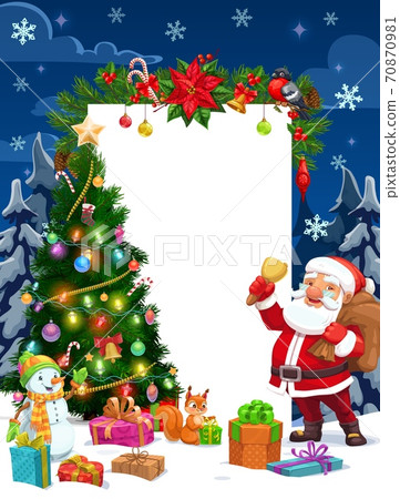 Christmas gifts, Santa and snowman with blank sign Christmas gifts, Santa and snowman with blank sign 70870981