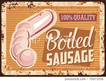Boiled sausage rusty metal plate, bbq gourmet menu Boiled sausage rusty metal plate, bbq gourmet menu 70871036