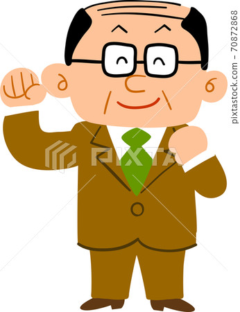 Middle-aged man with glasses in a suit with a full smile _ whole body 70872868